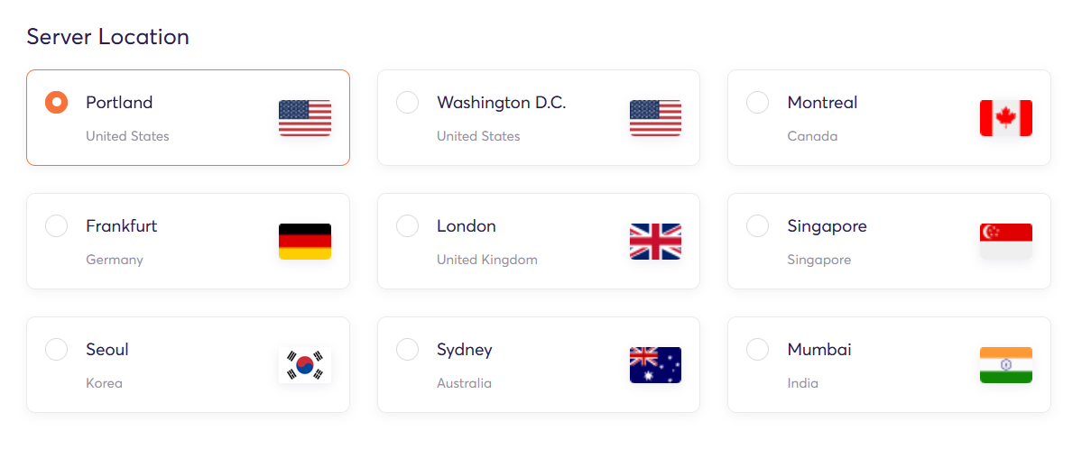 screenshot of Contabo Server Locations
