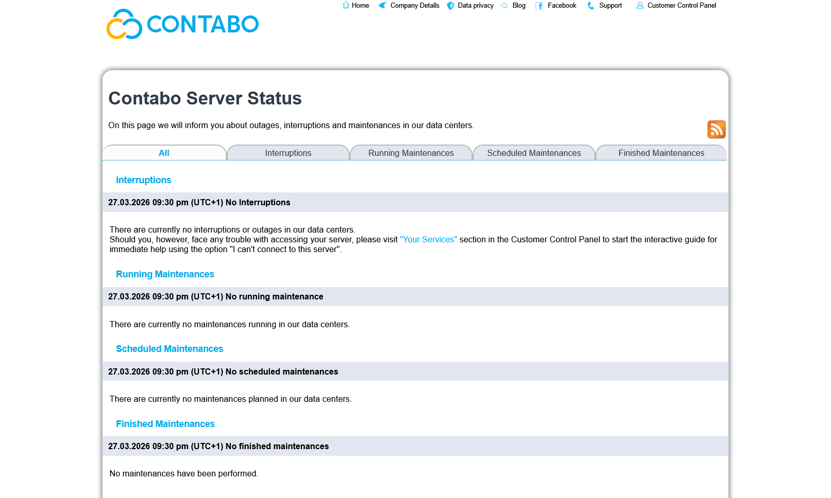 screenshot of Contabo Server Status