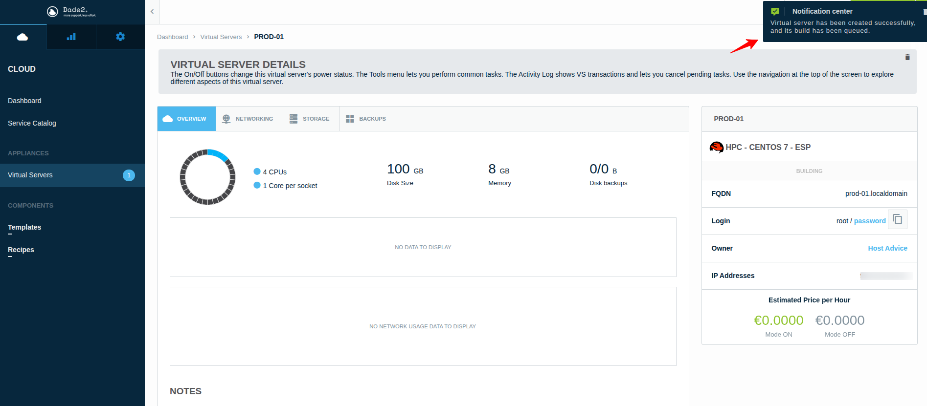 screenshot of dade2.net Notification Center