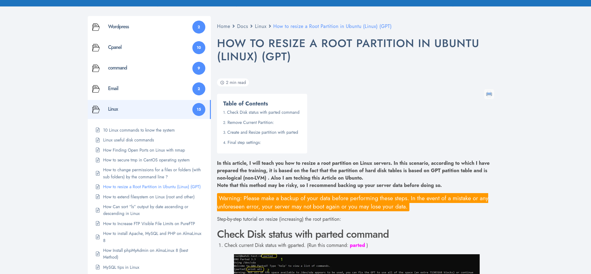 screenshot of dade2.net Help Article