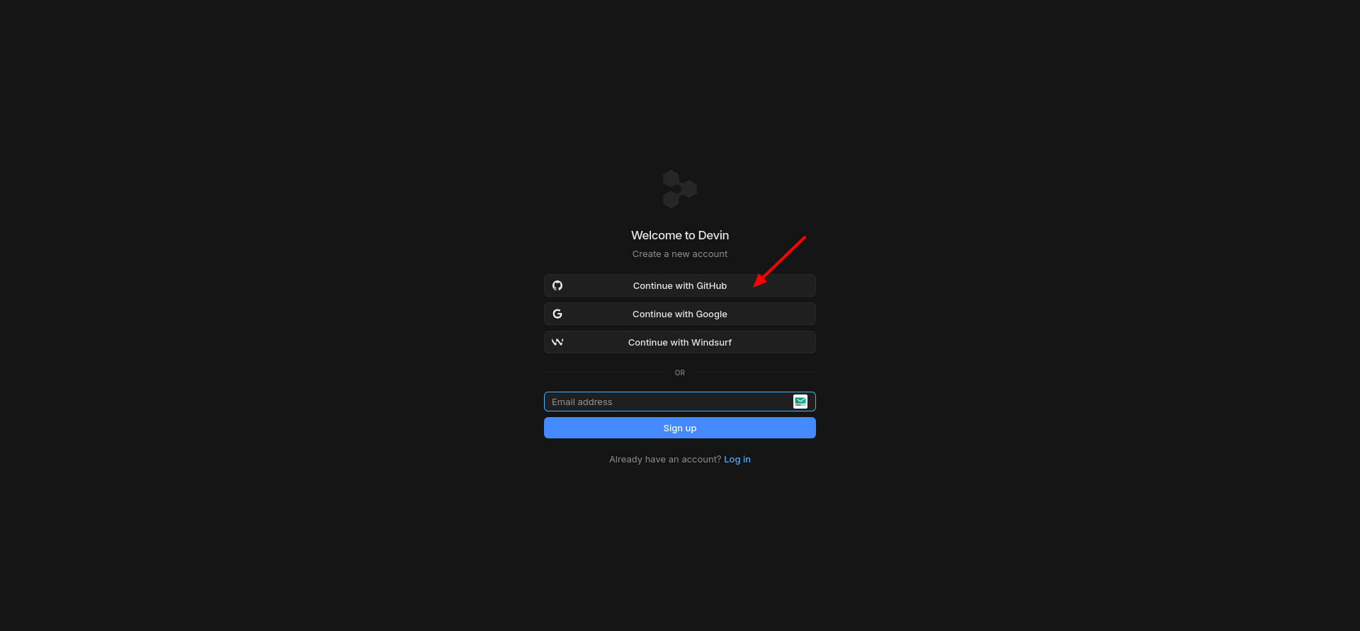 screenshot of sign up page