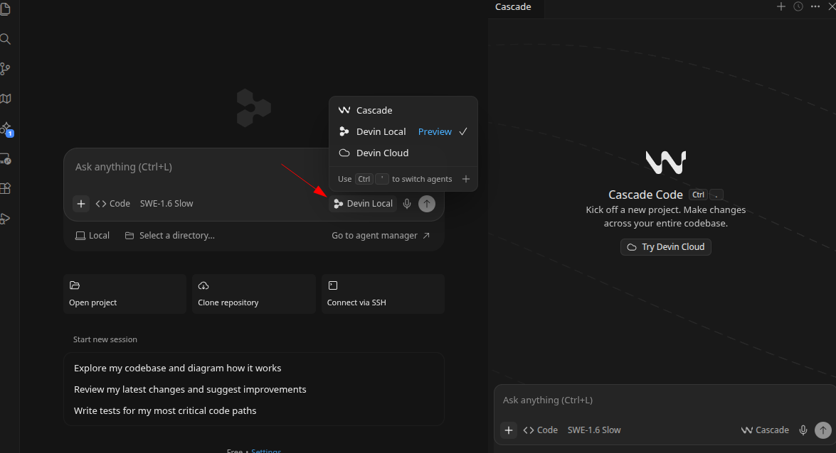 screenshot of Devin versions