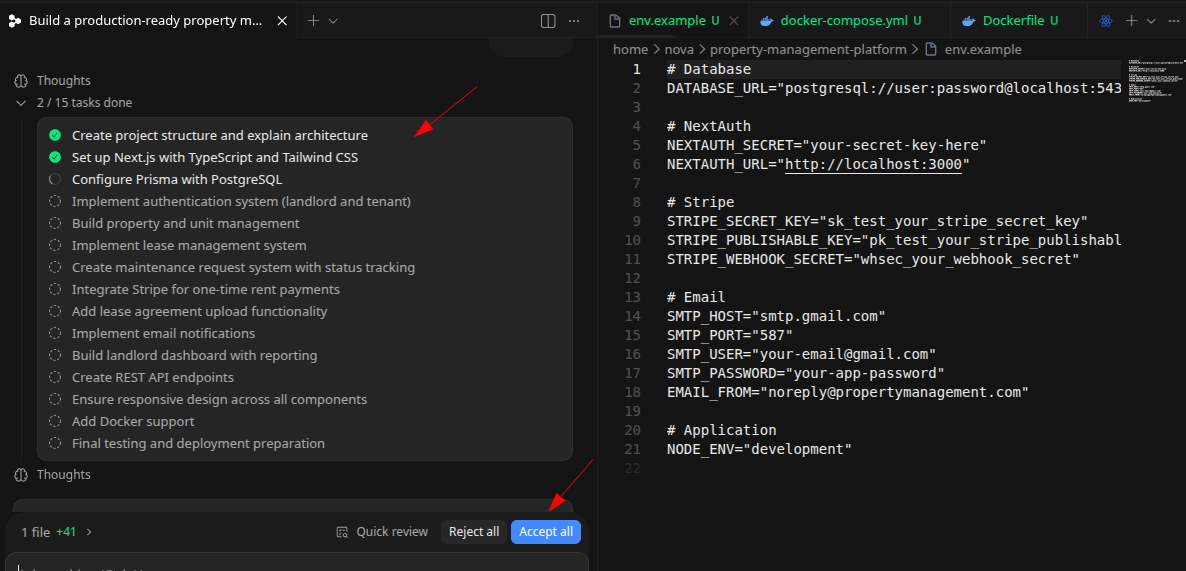 screenshot of tasks list