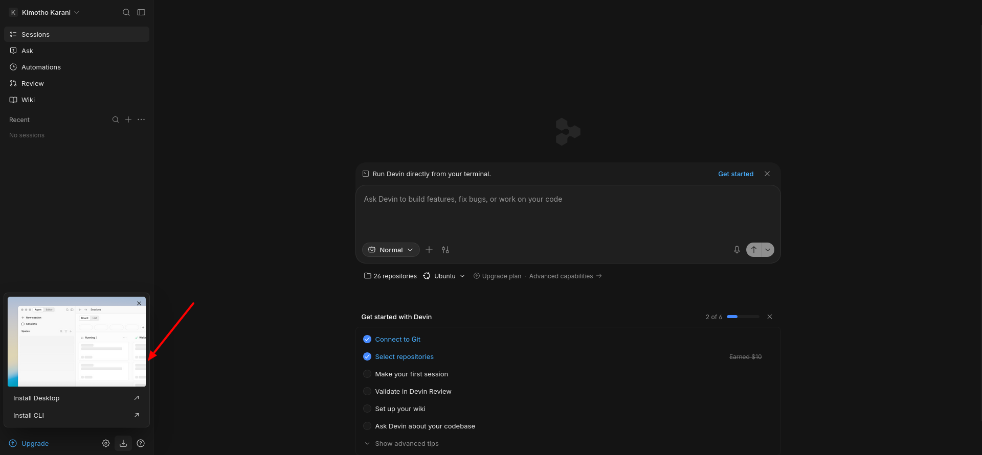 screenshot of Install options