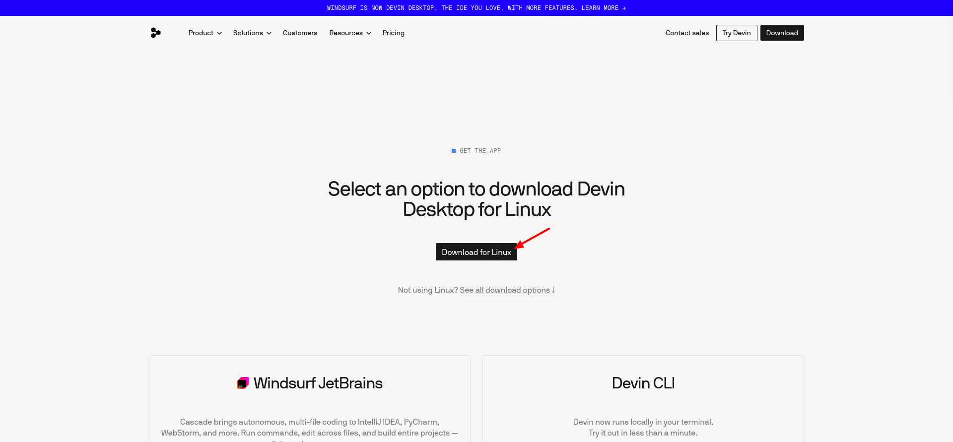 screenshot of 'Download for linux' button
