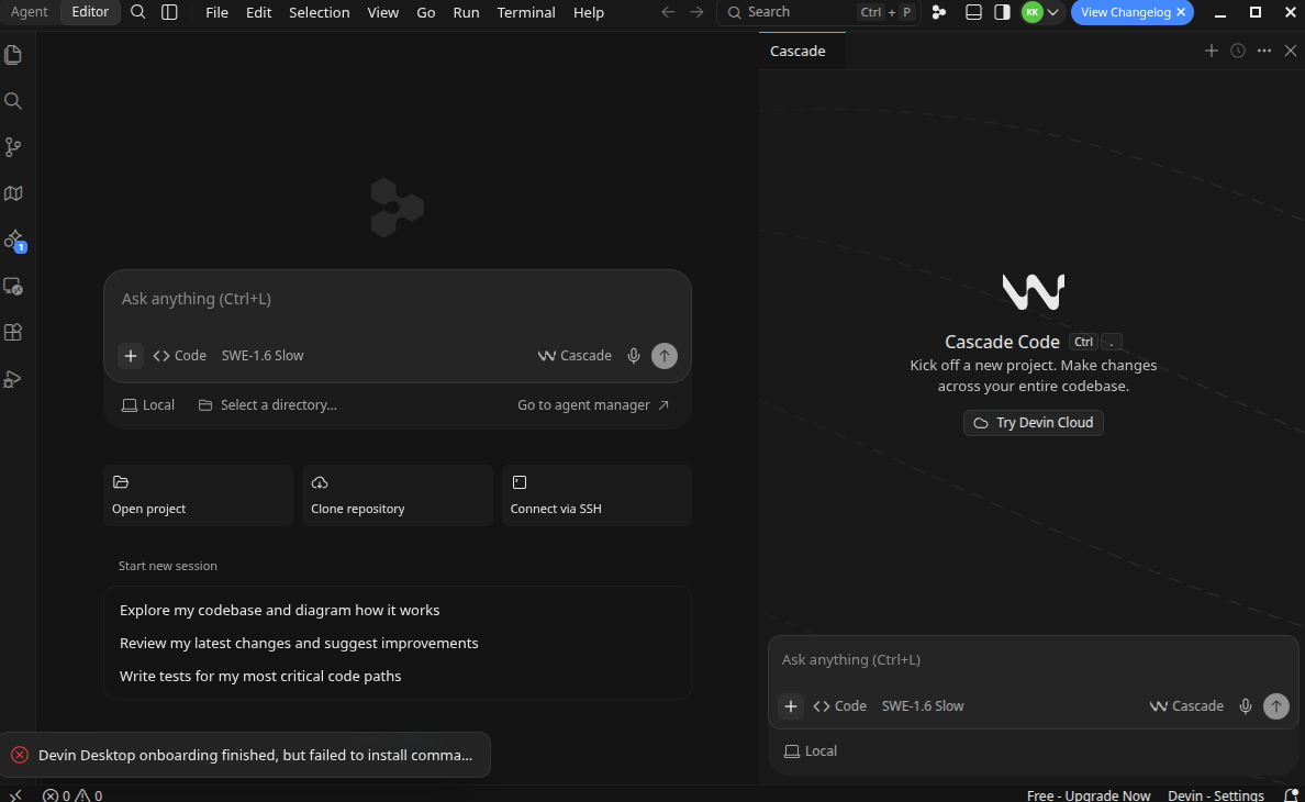 screenshot of Cascade Code
