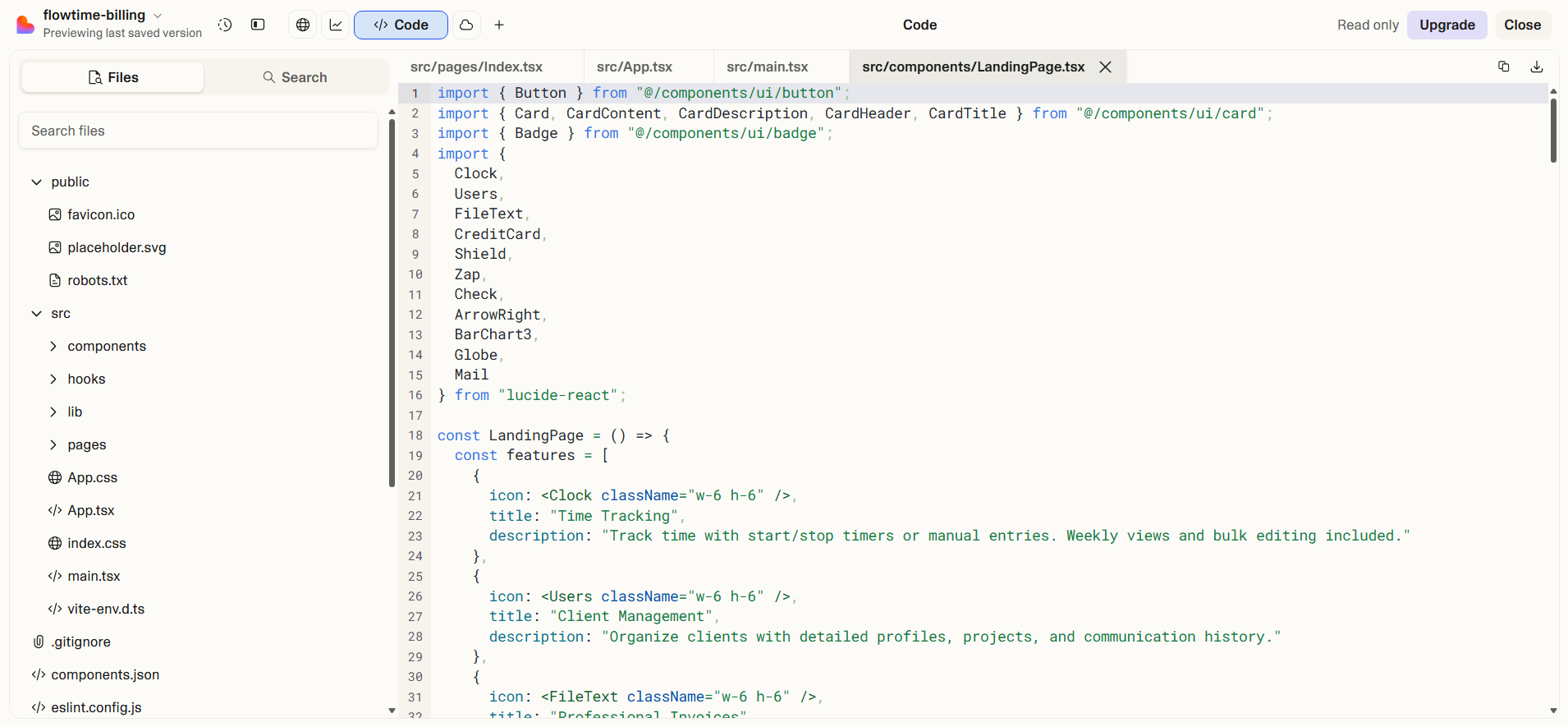screenshot of Lovable code editor