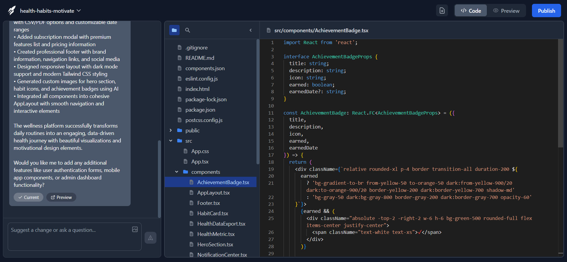 screenshot of Famous.ai code editor