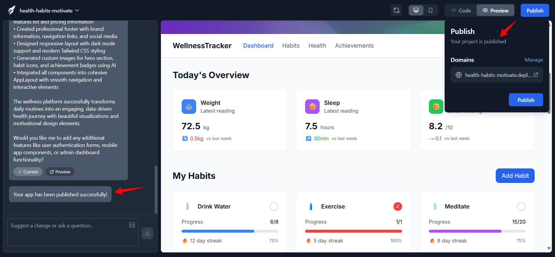 screenshot of Famouse.ai Publish menu