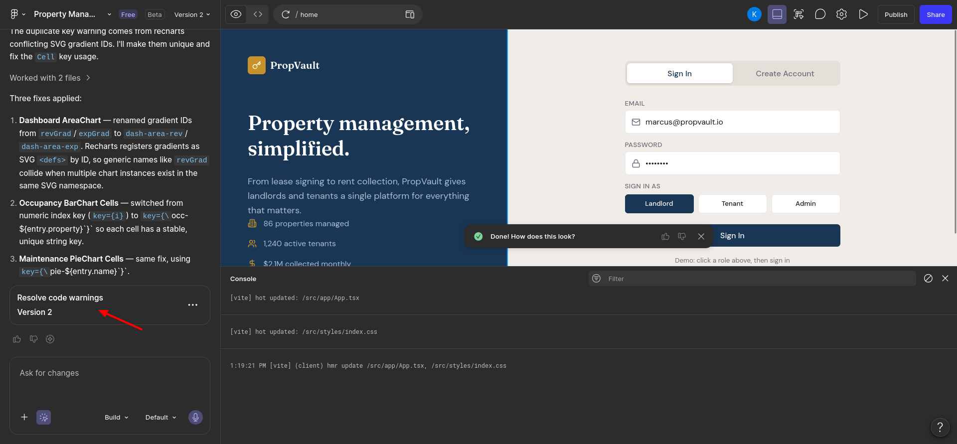 screenshot of Resolve Code warnings