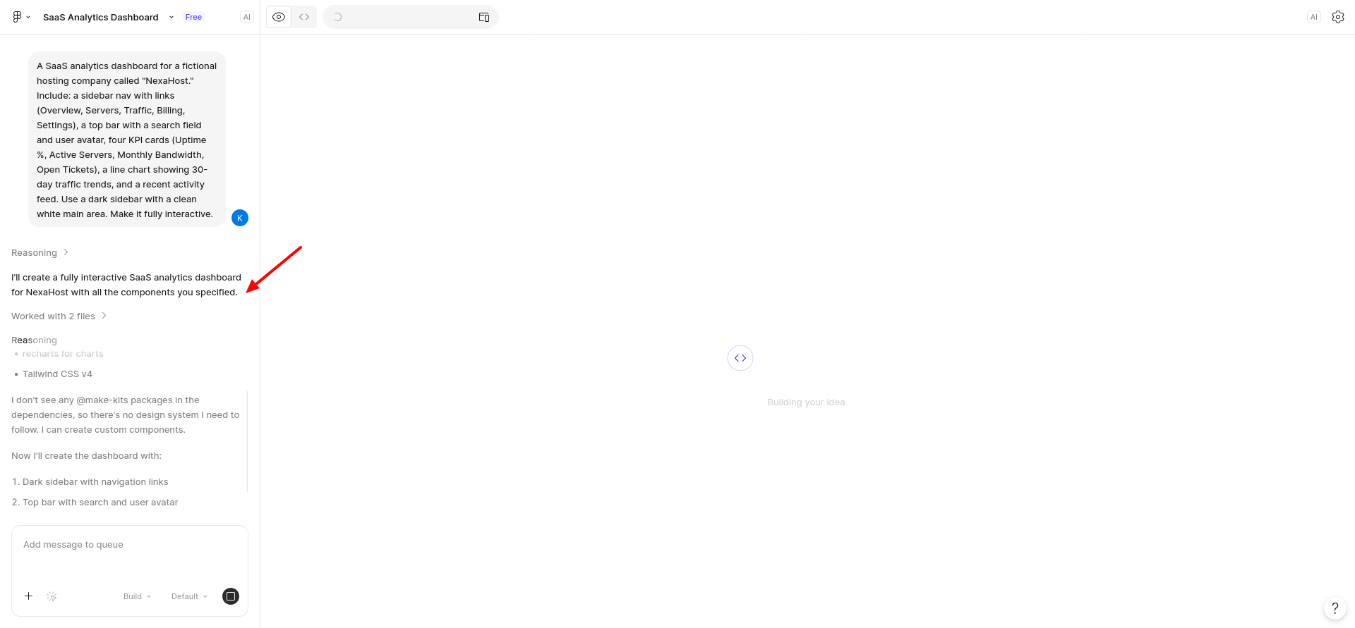 screenshot of Figma Make chat