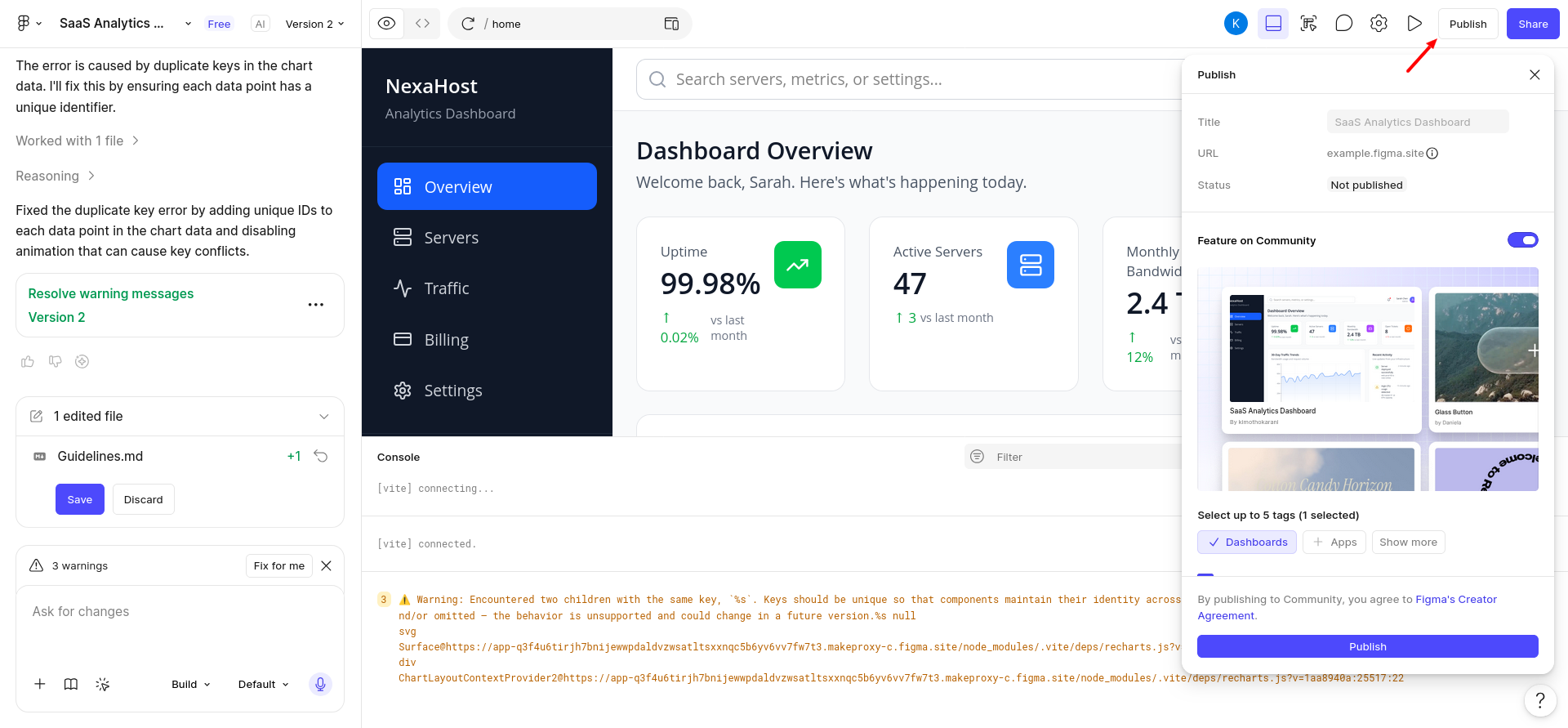 screenshot of Figma Make Publish window