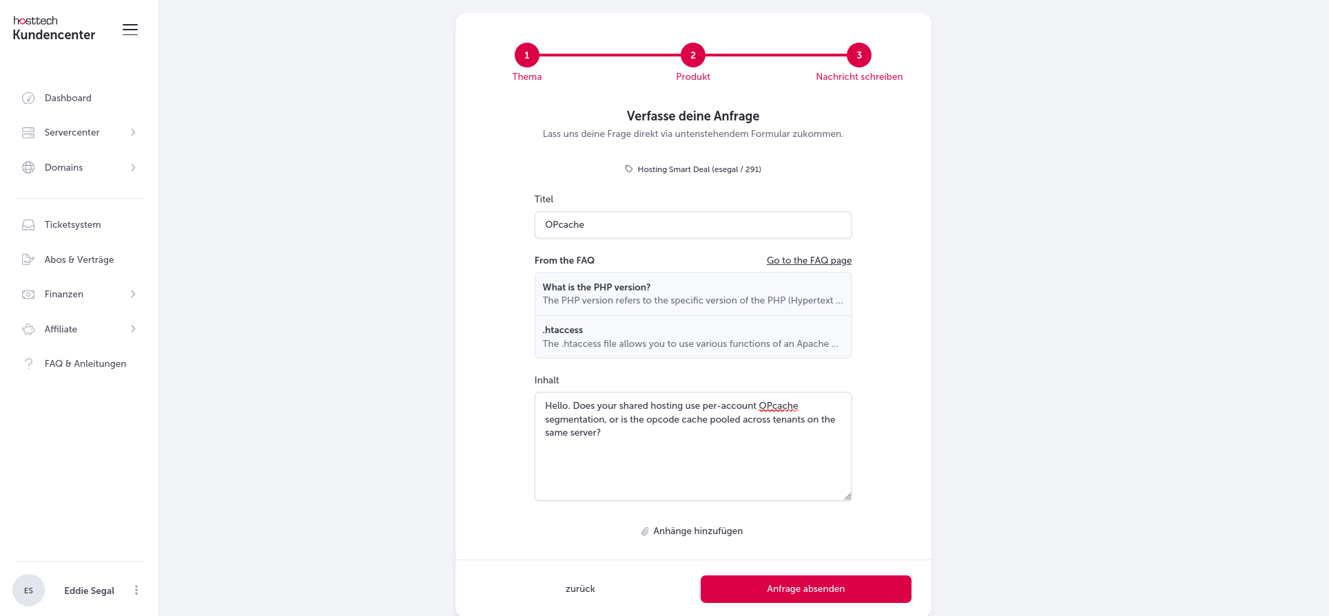 screenshot of Ticket support