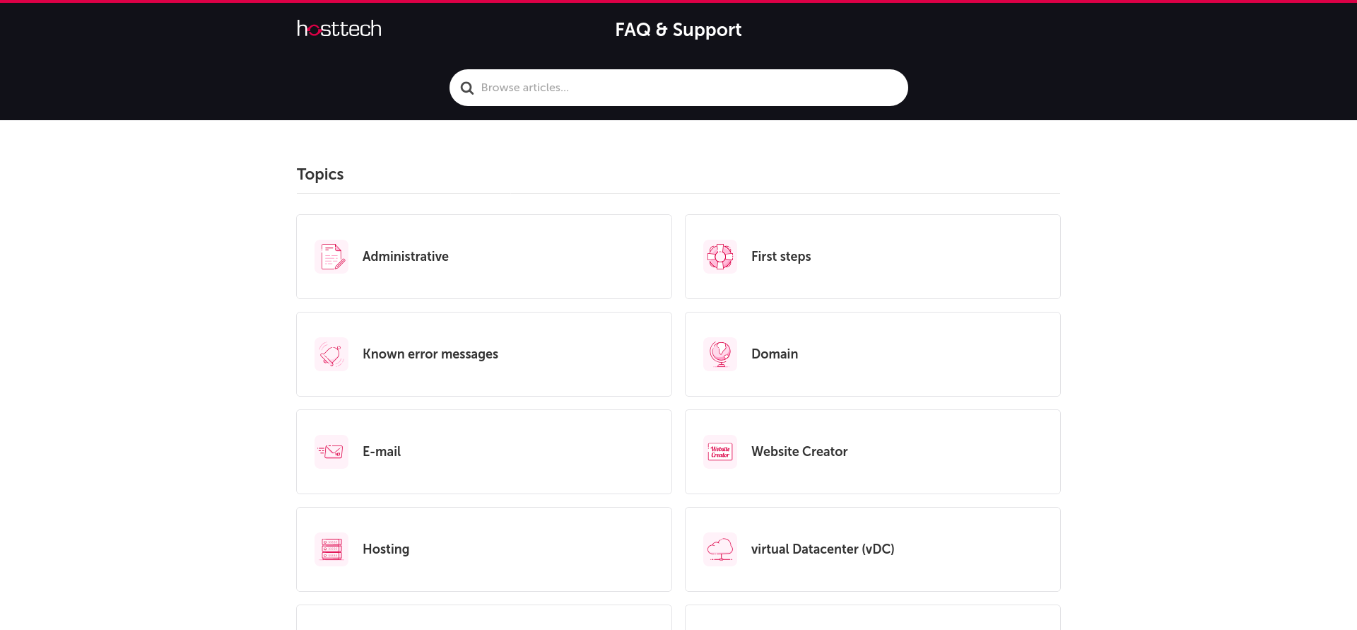 screenshot of FAQ topics