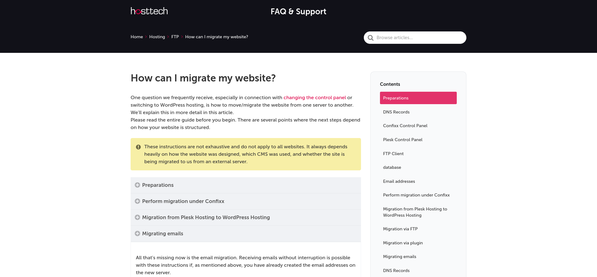 screenshot of FAQ article
