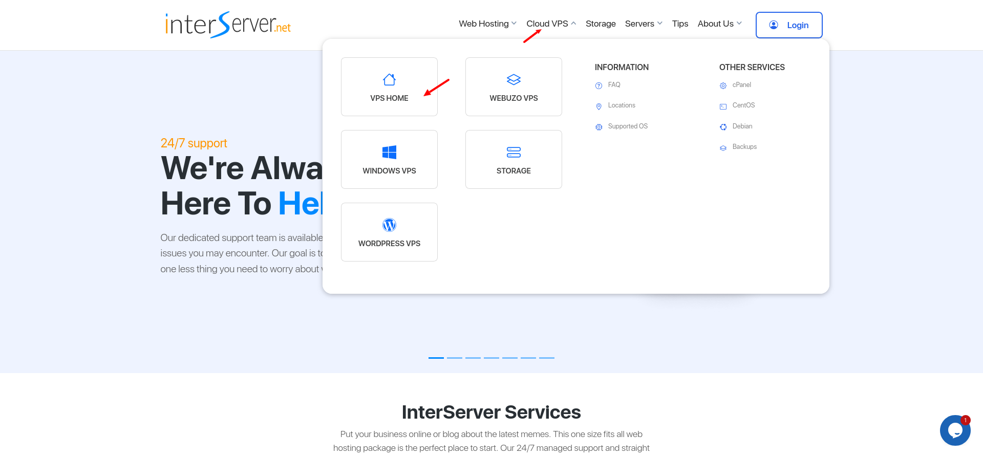 screenshot of InterServer Cloud VPS services