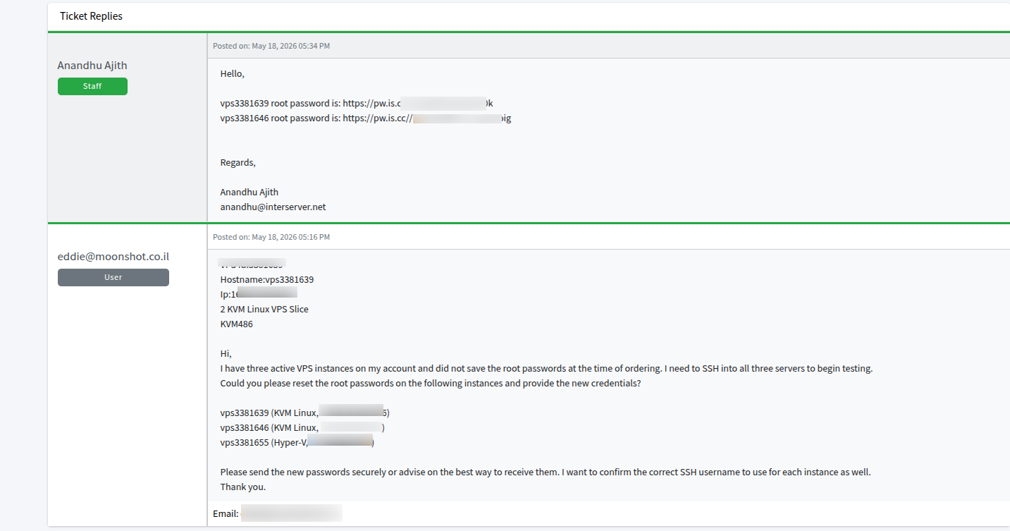 screenshot of a Ticket conversation