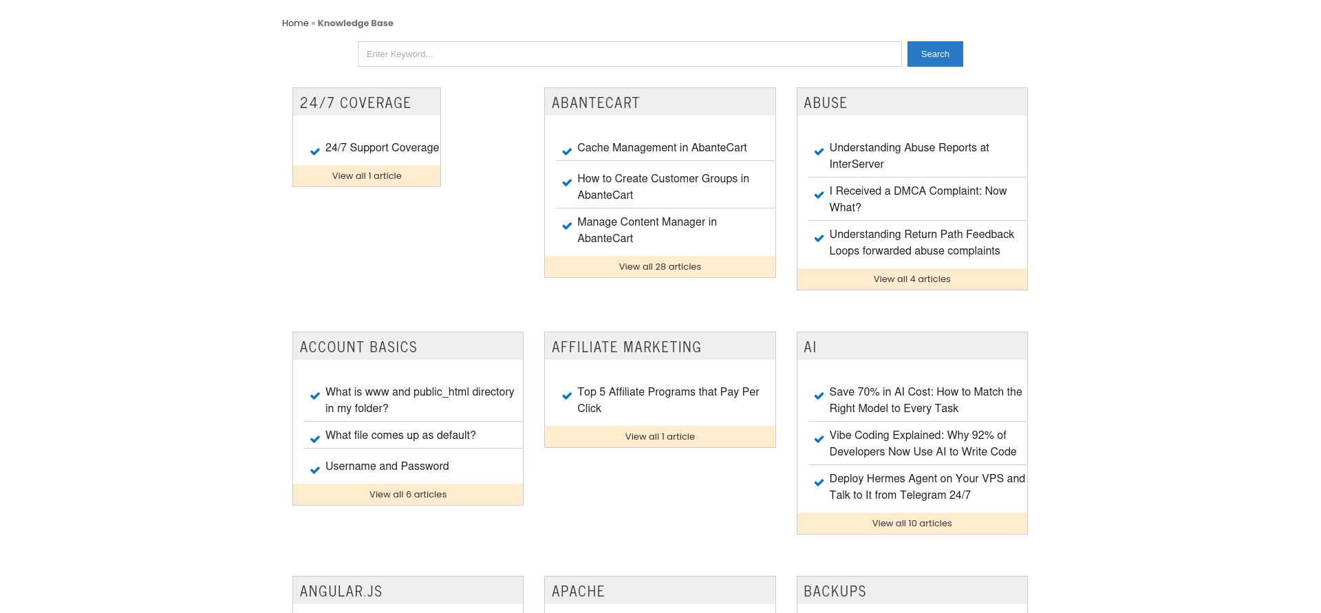 screenshot of a Knowledge base