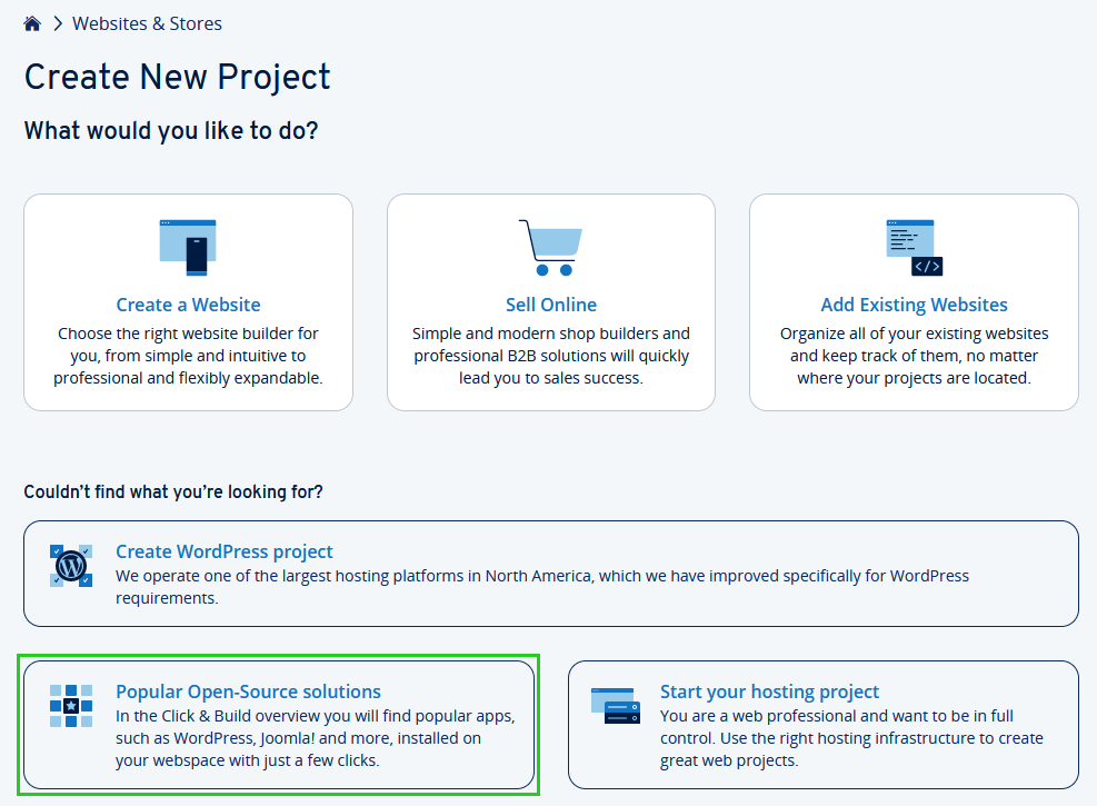 IONOS Click and Build WordPress application installer