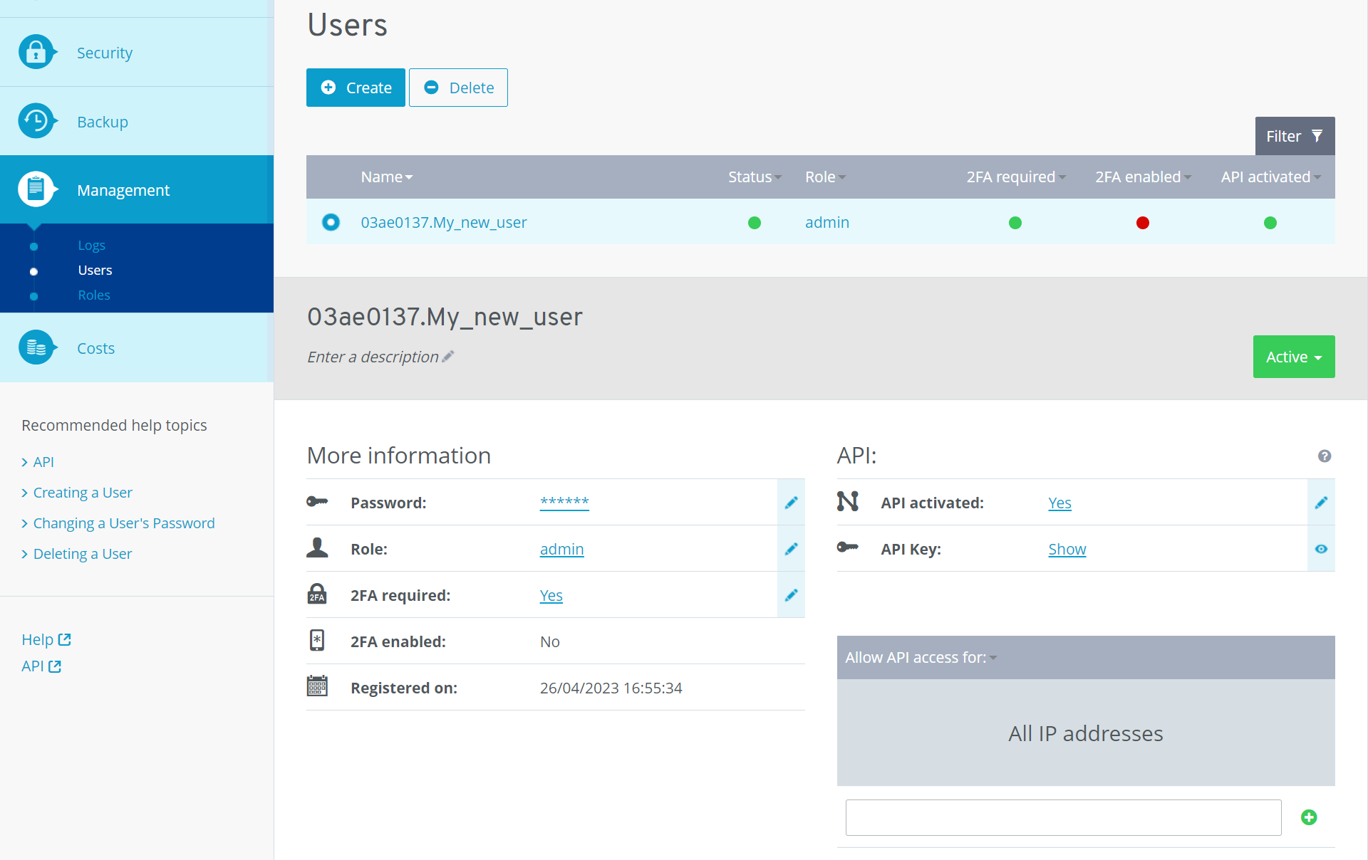 IONOS Cloud Panel VPS management dashboard