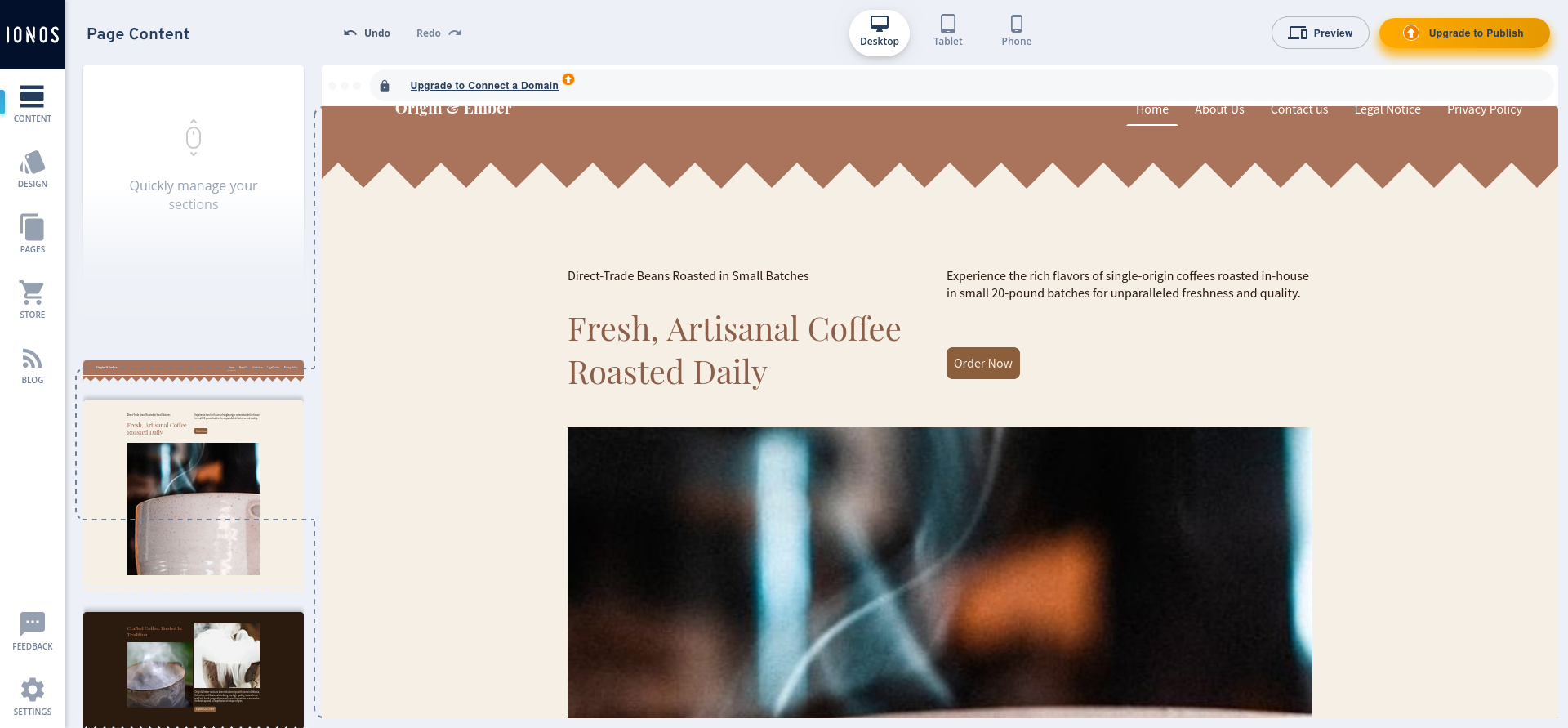IONOS section-based website editor