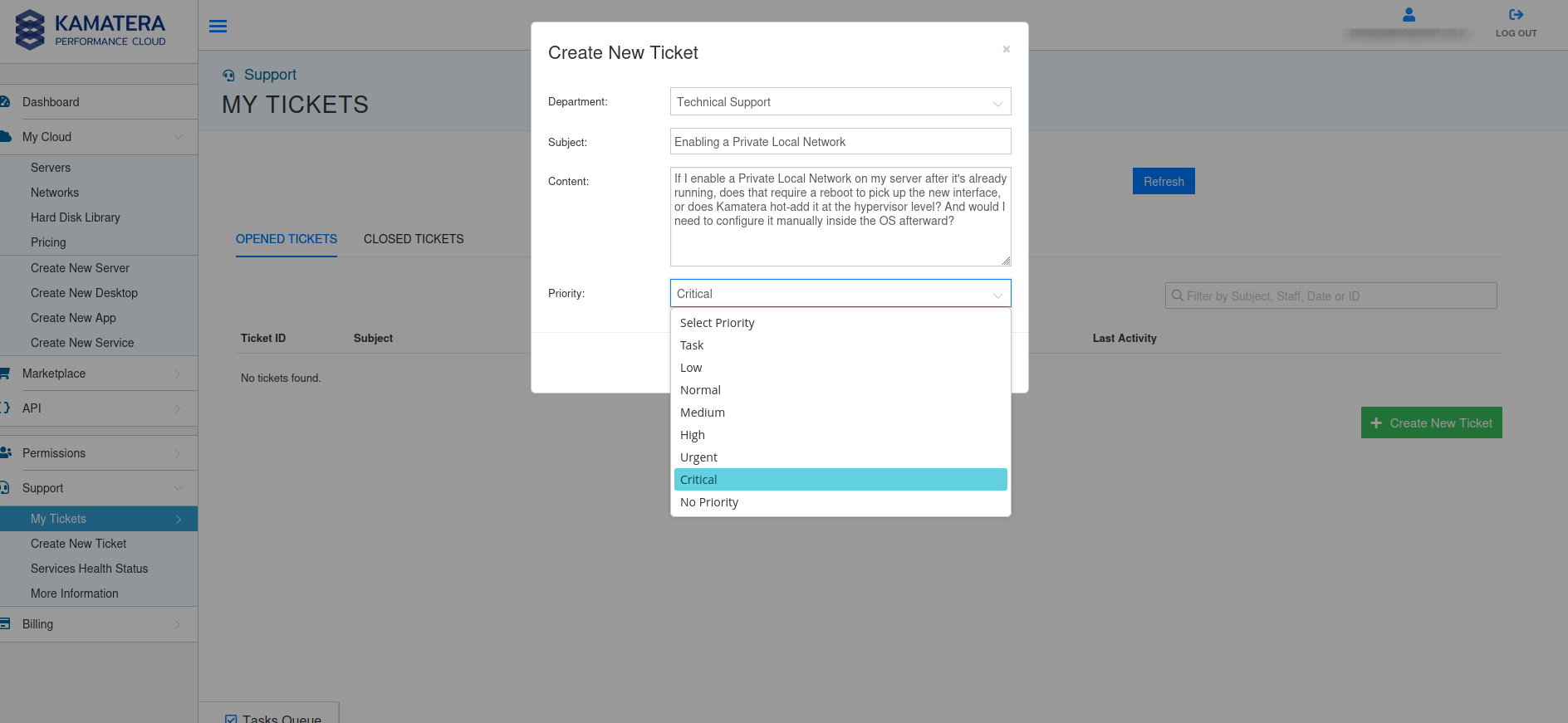 screenshot of Tickets creation