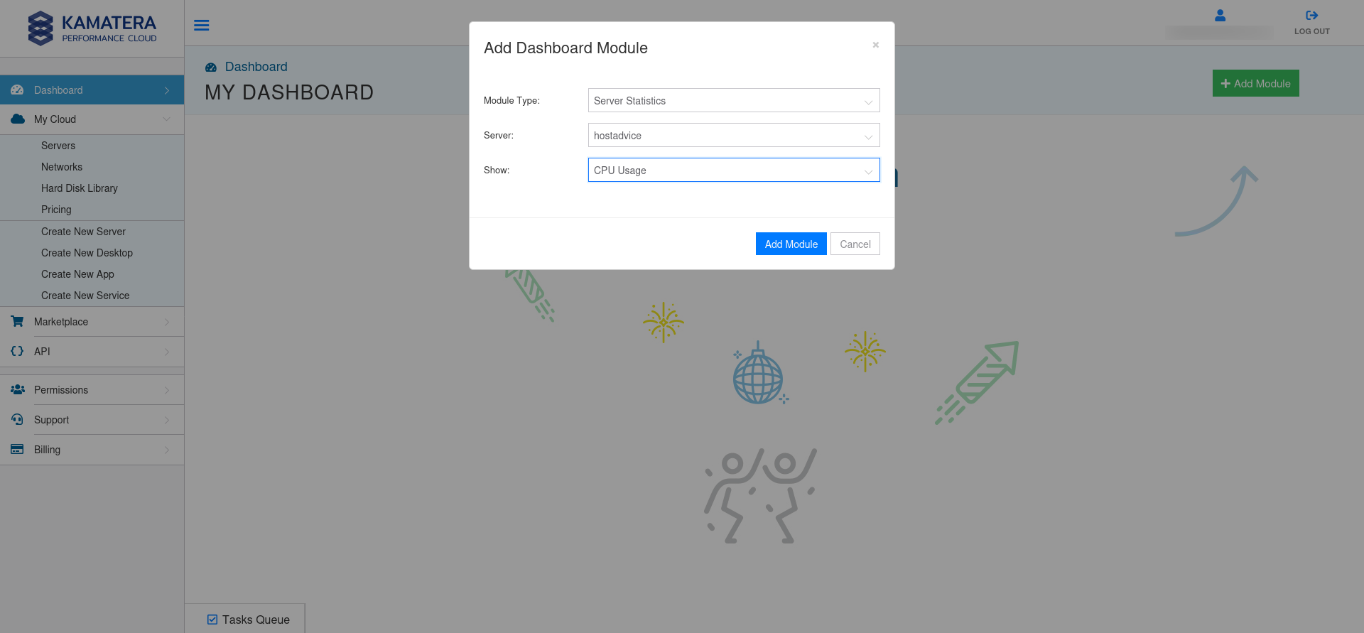 screenshot of Kamatera Dashboard Module settings