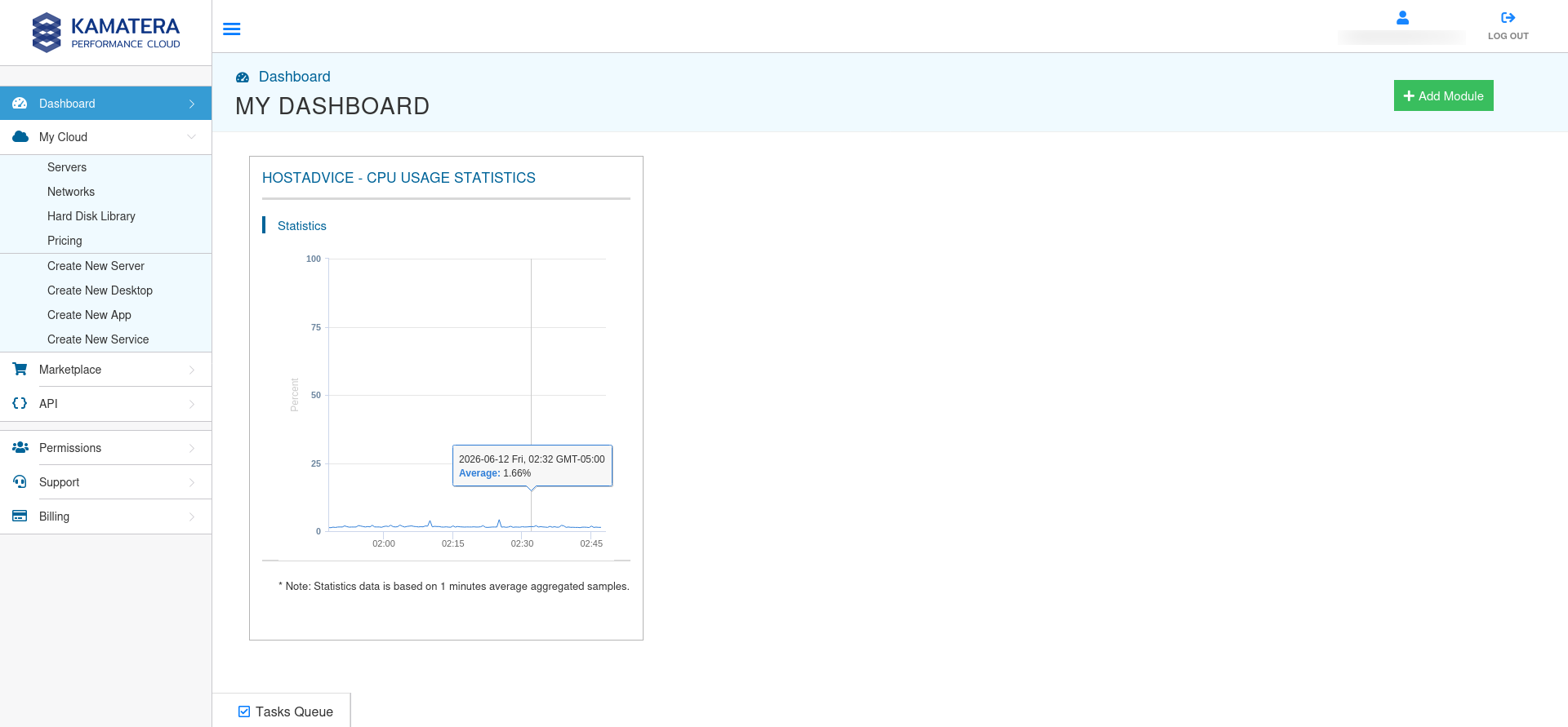 screenshot of Kamatera Dashboard
