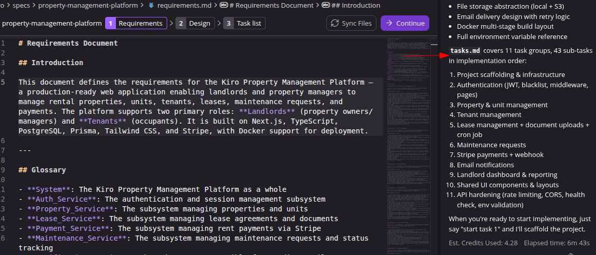 screenshot of tasks list