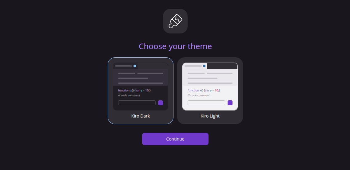 screenshot of Kiro theme choosing