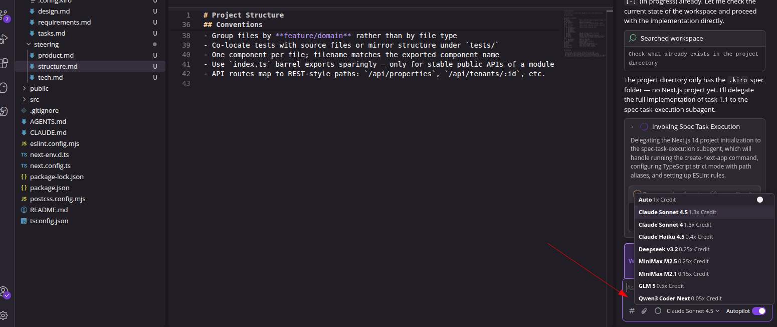 screenshot of the Model selector