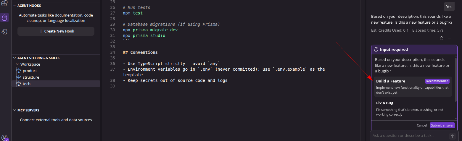 screenshot of the 'Build a Feature' option