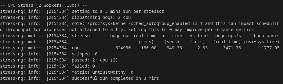 screenshot of KnownHost Stress test results