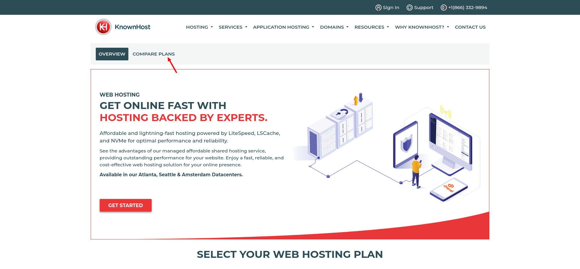 screenshot of KnownHost 'Compare Plans' button