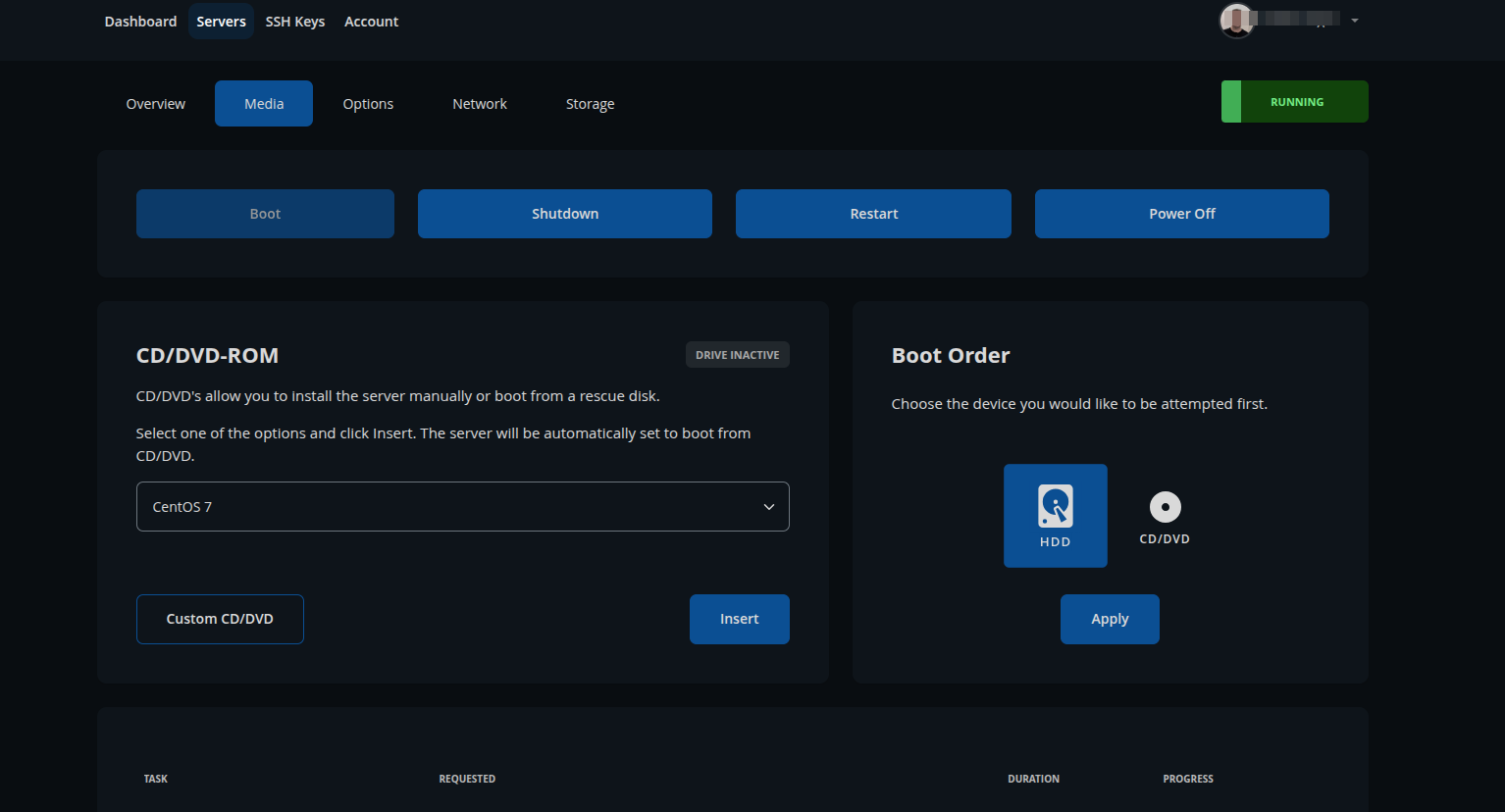screenshot of Media tab