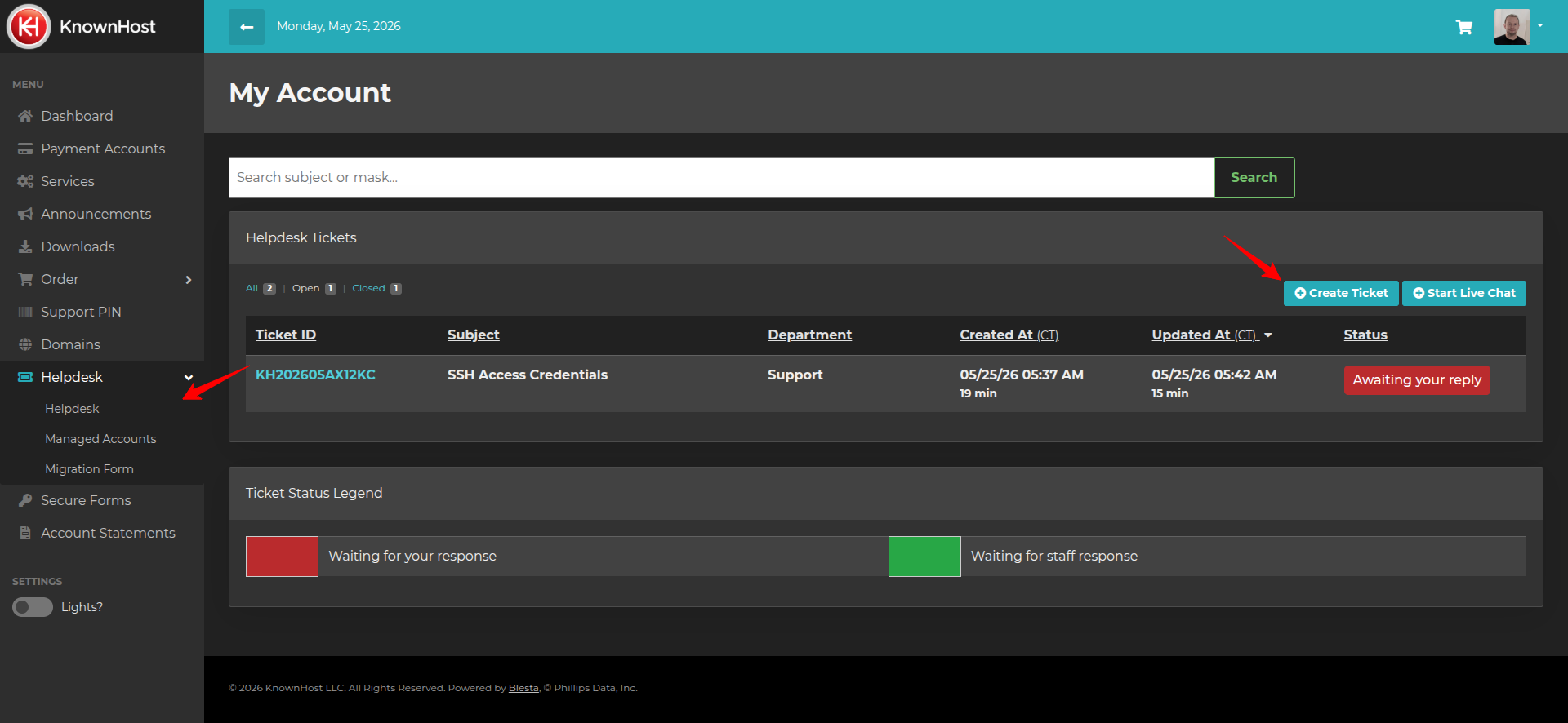 screenshot of Helpdesk