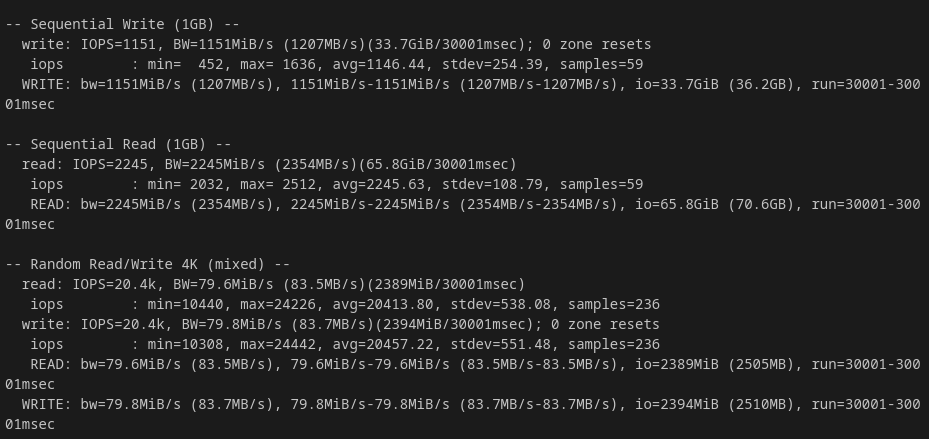 screenshot of KnownHost Disk I/O test results