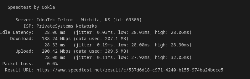 screenshot of KnownHost Network Speed test results