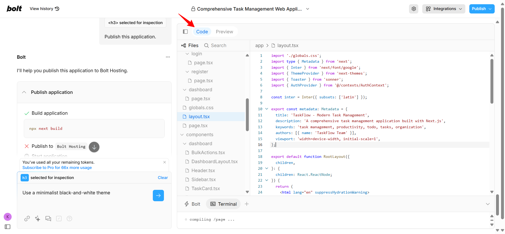 screenshot of Bolt Code editor