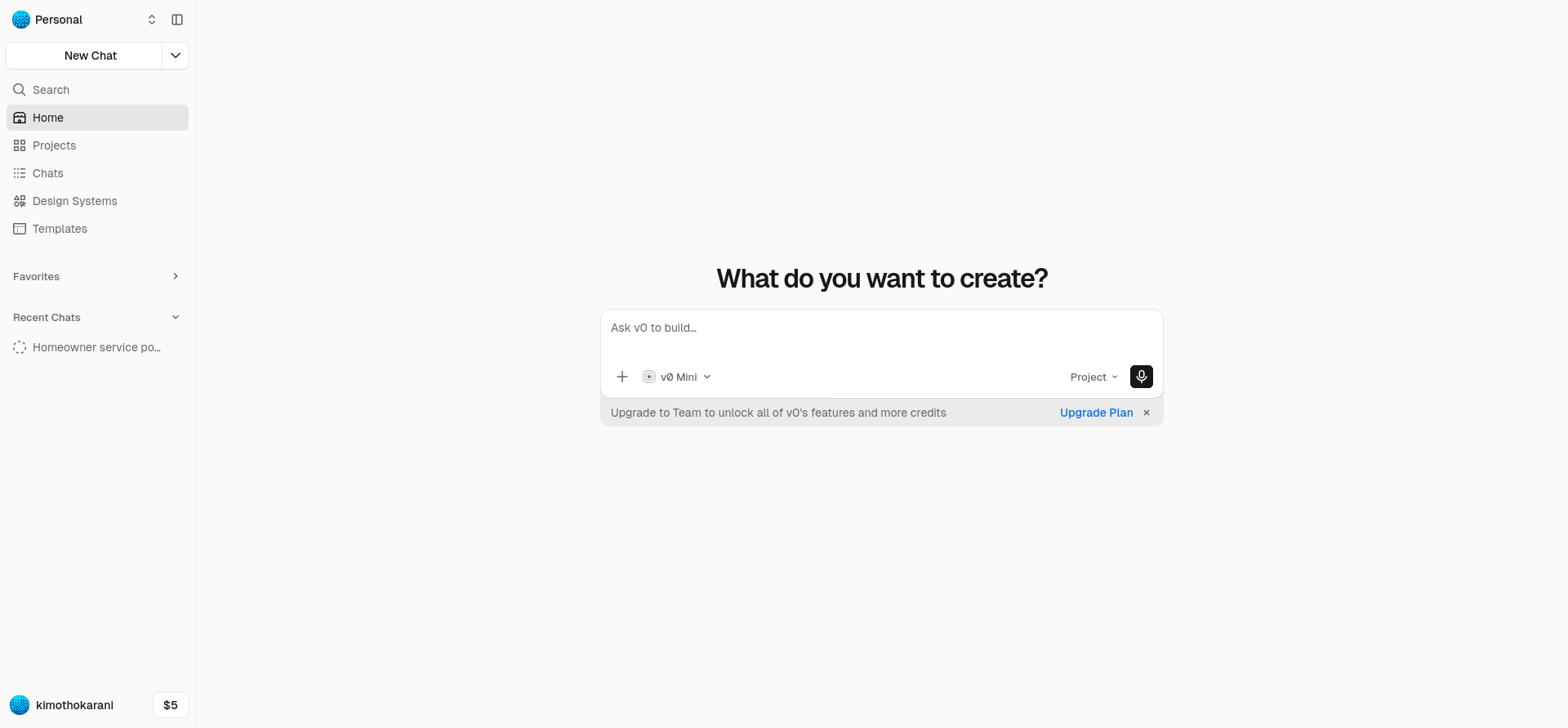 screenshot of v0 Interface