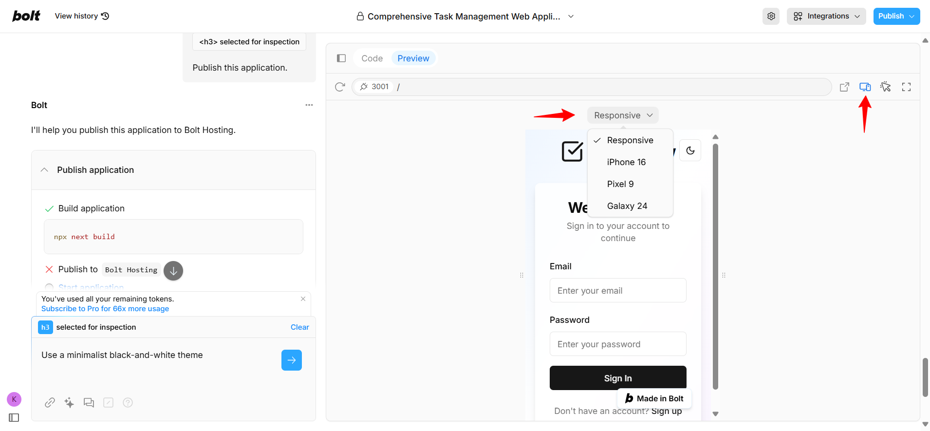 screenshot of Bolt design editor