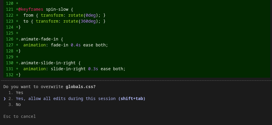 screenshot of Claude Code code saving