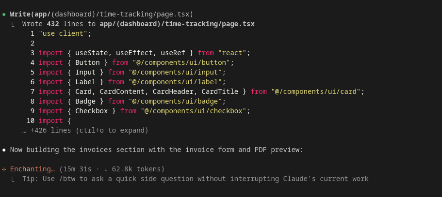 screenshot of Claude Code: InvoicePro Build