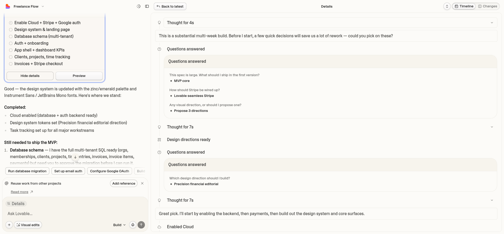 screenshot of Lovable website chat
