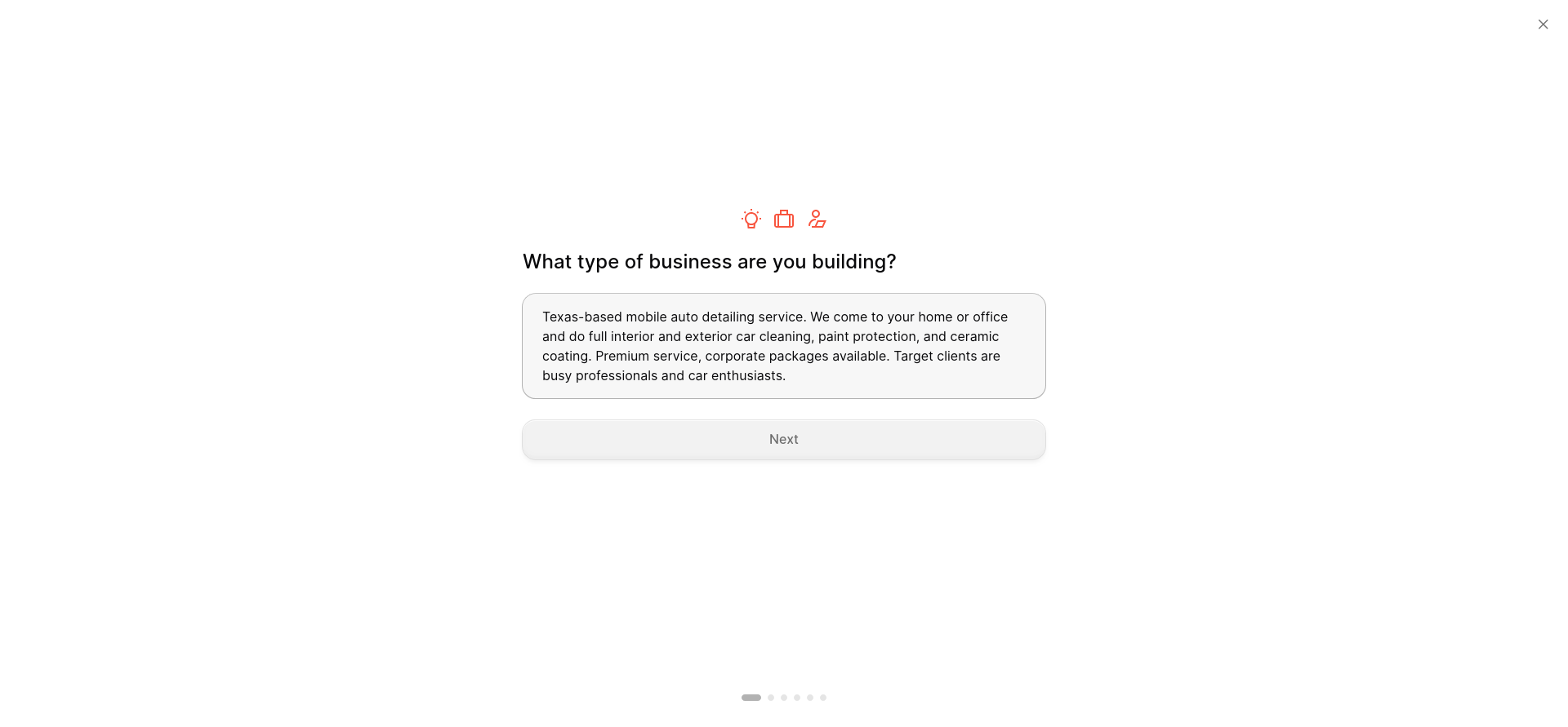 screenshot of Durable sign up process