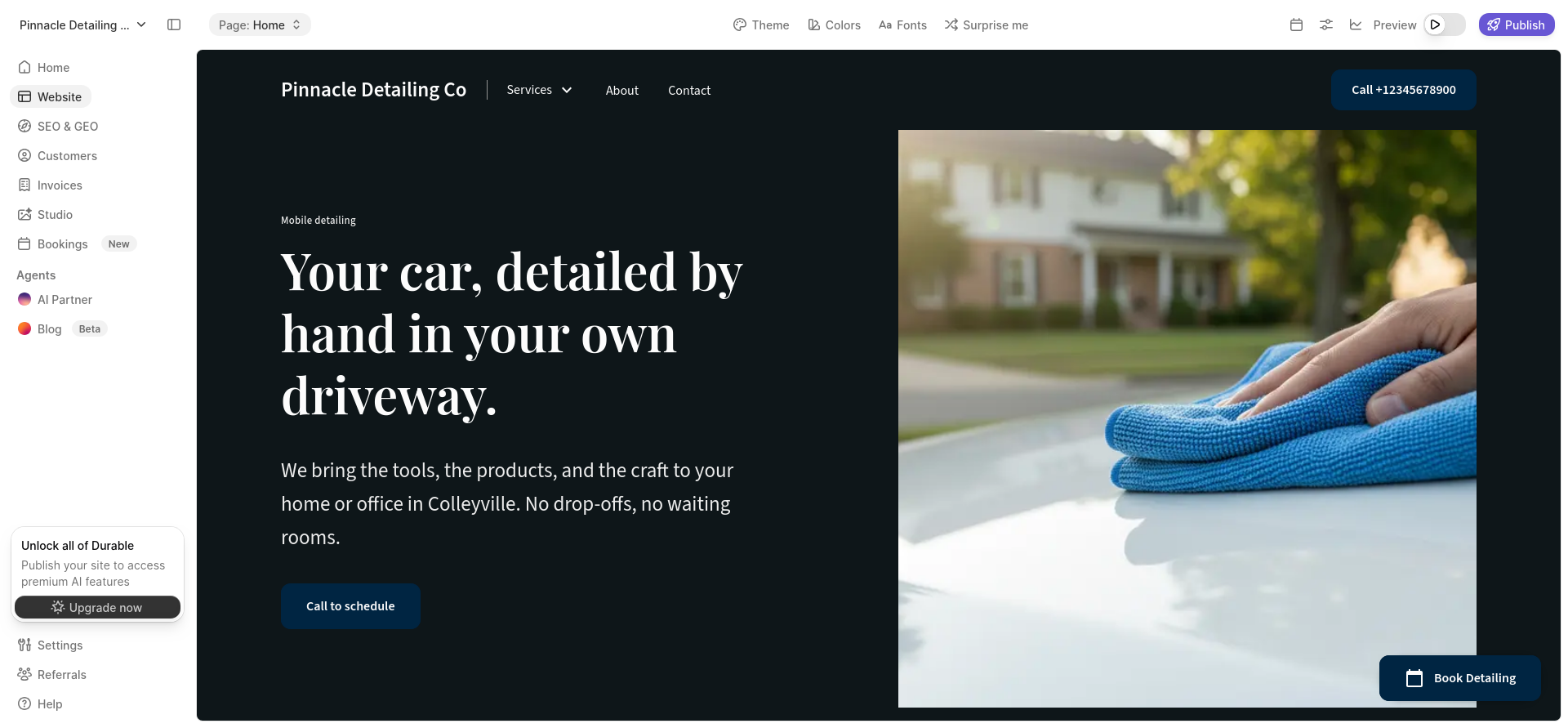 screenshot of Durable website editor