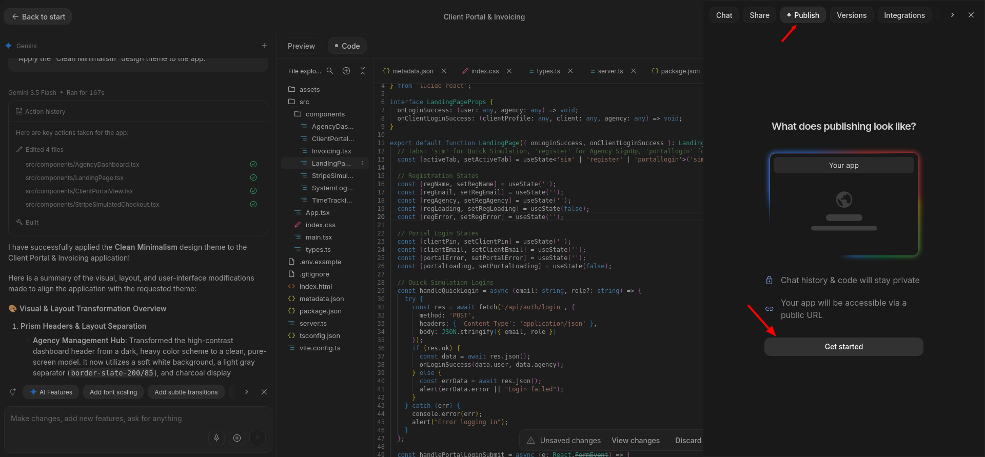 screenshot of Google AI Studio 'Publish' menu
