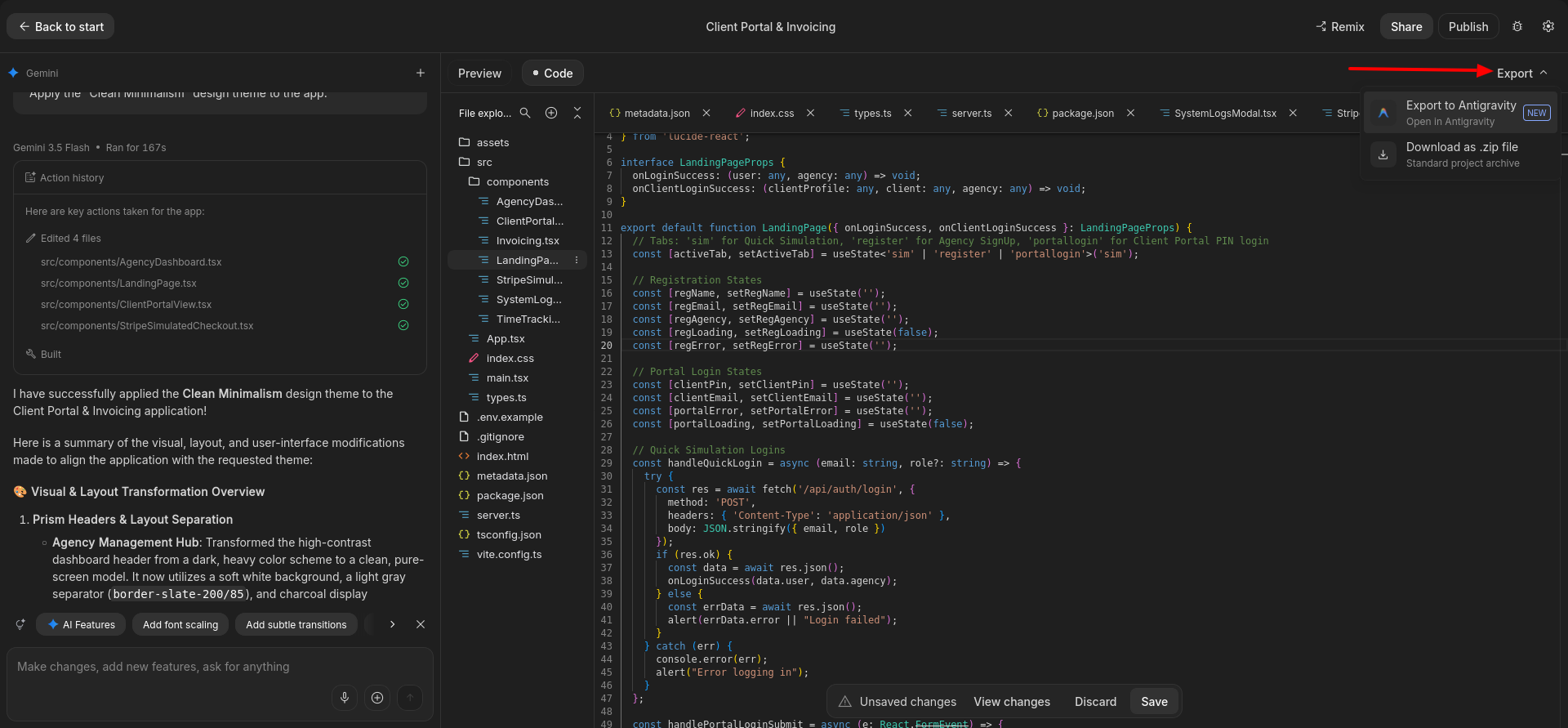 screenshot of Google AI Studio Export button