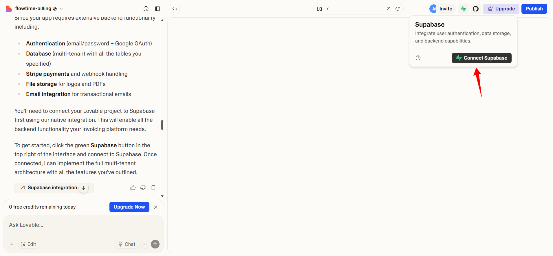 screenshot of Connect Supabase button
