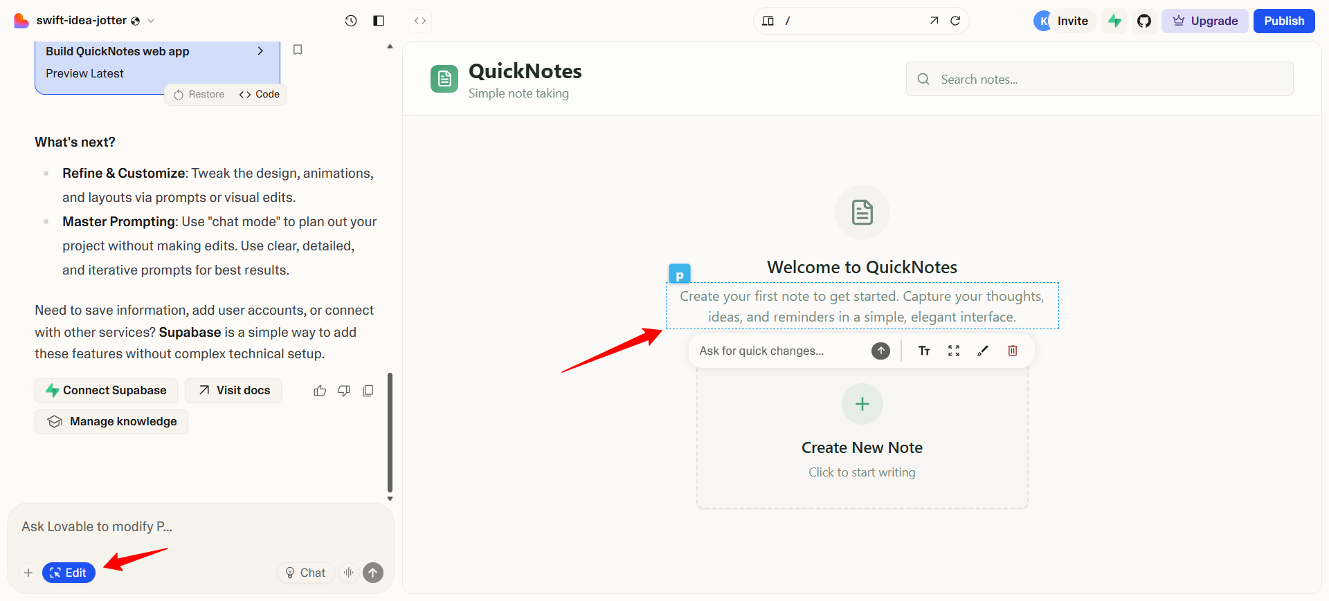screenshot of Lovable visual editor